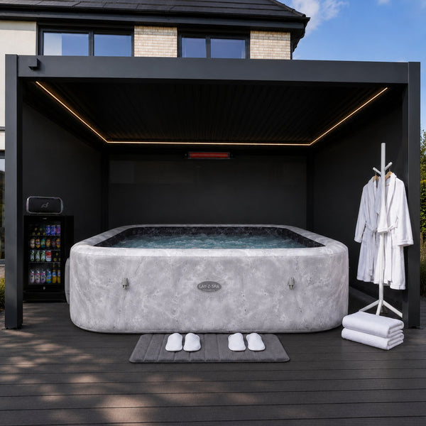 Signature pergola bundle set up as a private hot tub spa room in a UK garden