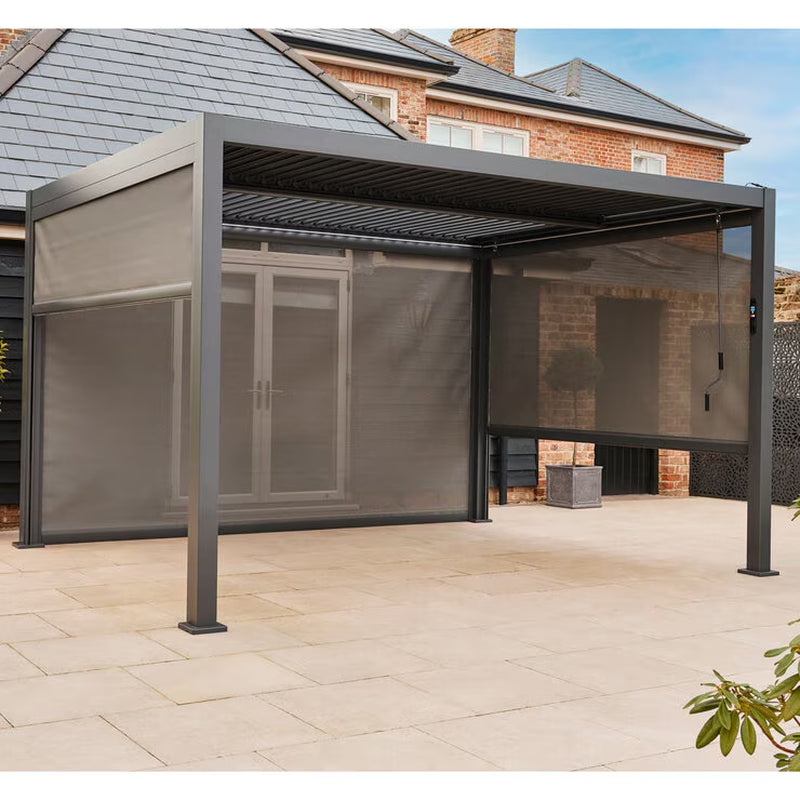 9Ft 7" X 12Ft 10" (2.9 X 3.9M) Louvered Aluminium Pergola Bundle with Pull-Down Screens & LED Lights