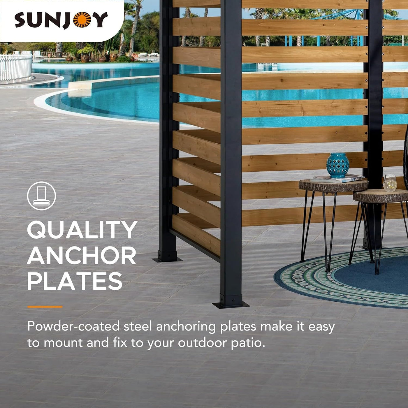 Cedar Wood Pergola with Steel Frame, 191X313Cm Garden Shelter, Wind & Weather-Resistant Outdoor Gazebo, Double Hooks for Hanging Egg Chairs & Swings