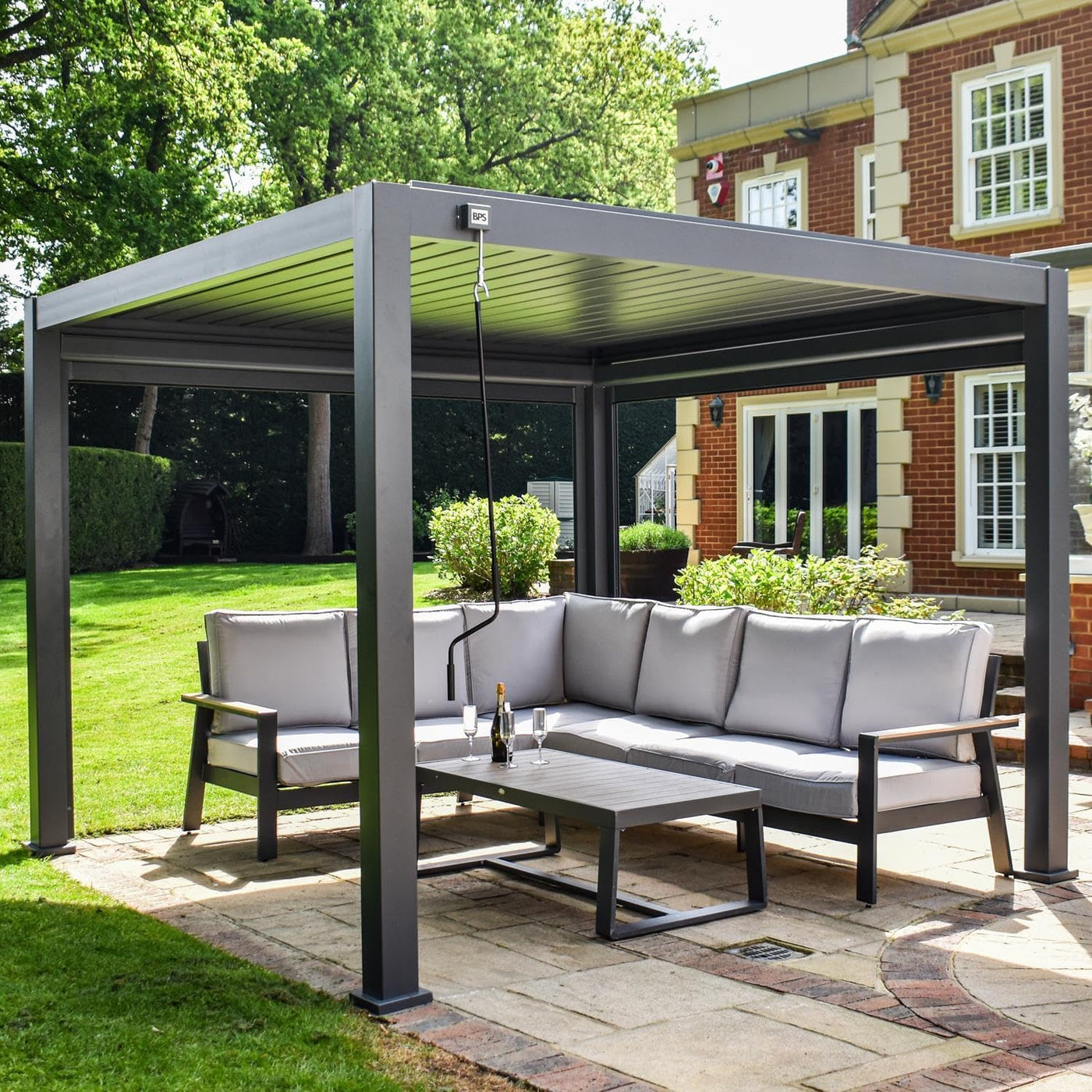 BPS Grand Full Aluminium Pergola – 100% Powder Coated | Weatherproof | 120Mm Posts | Double Louvres | Integrated Drainage | Easy Assembly (3 X 3)