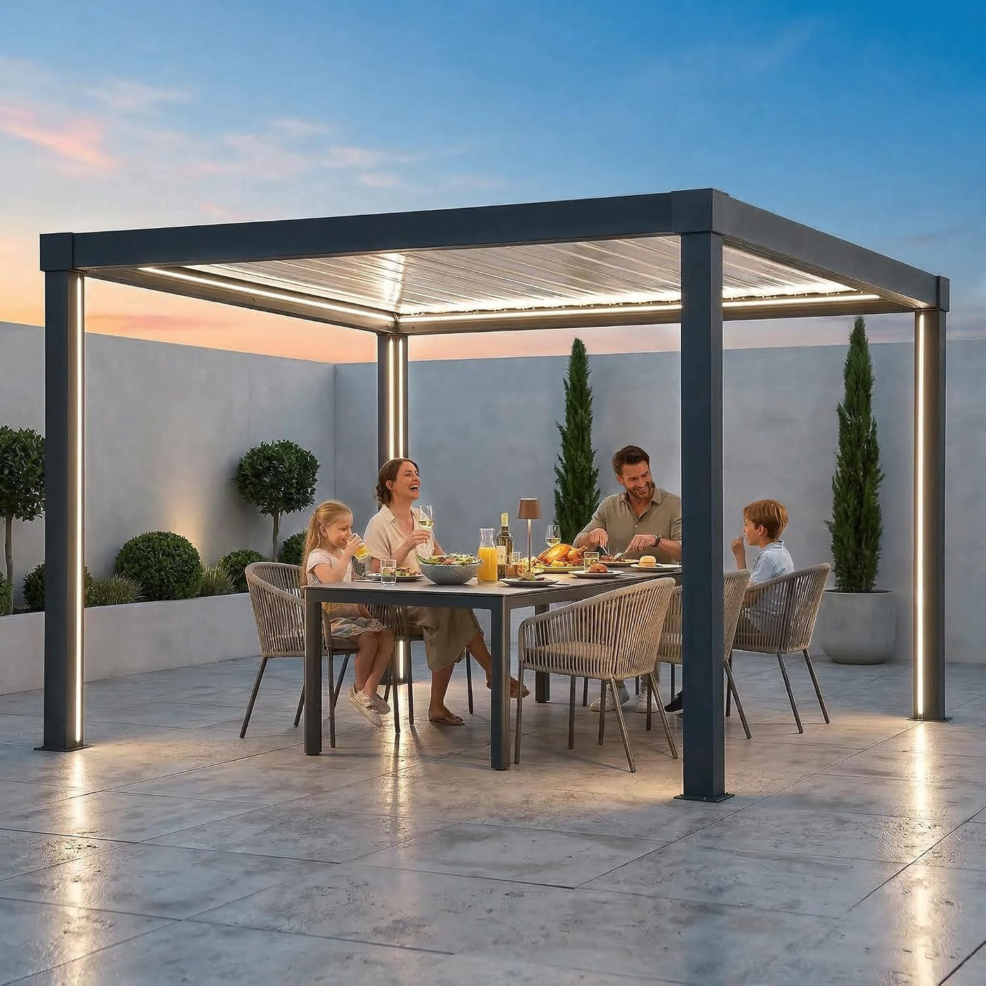 Louvred Pergola with Solar LED Lights, 3 X 3 M All-Weather Aluminium Hardtop Gazebo, Manual Crank Adjustable Roof, Integrated Drainage, Wind & Snow Resistant Outdoor Shelter