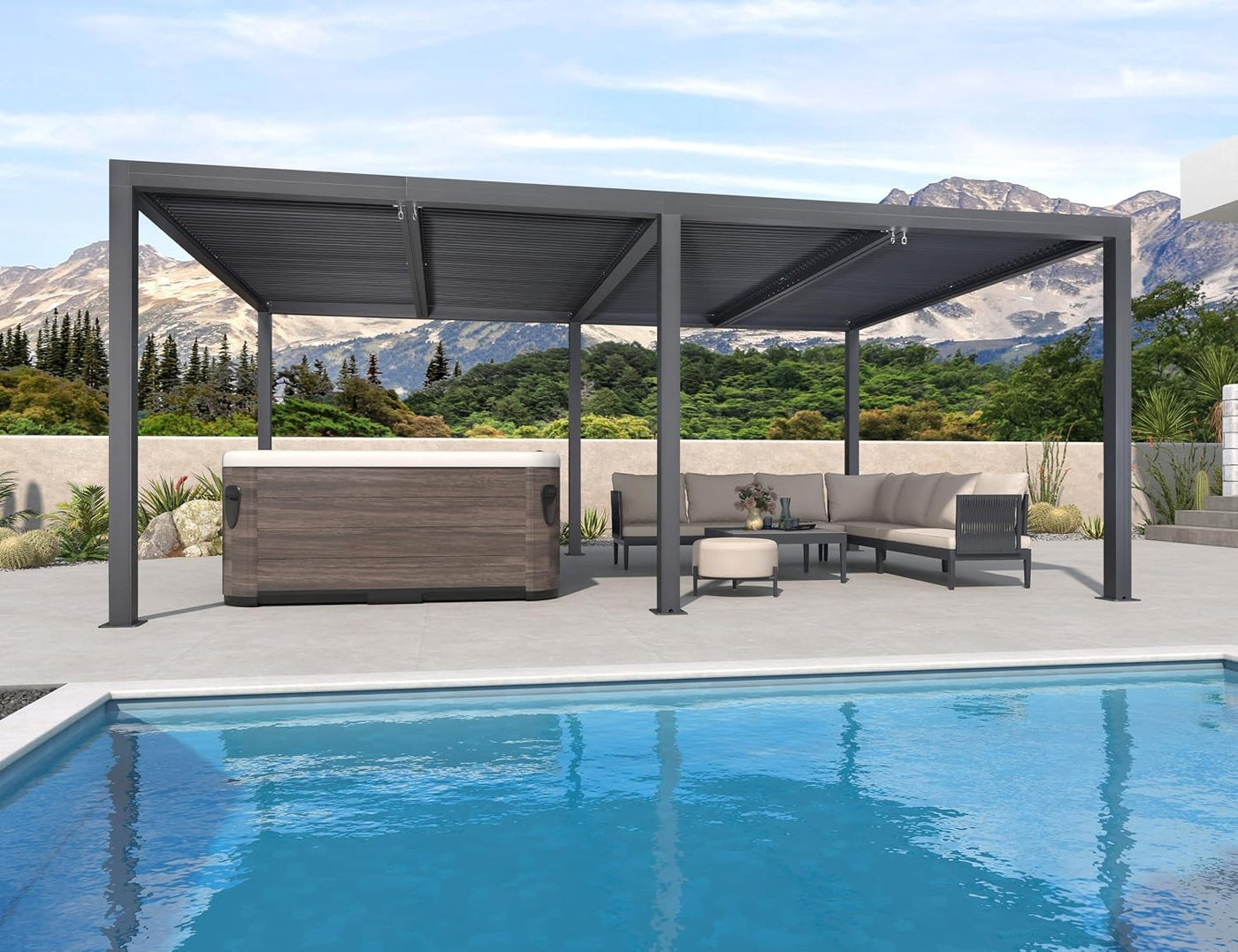 3.65 X 6.1 M Louvered Pergola Outdoor with 90-Degree Adjustable Louvered Roof for Deck Backyard Garden Patio Pergola