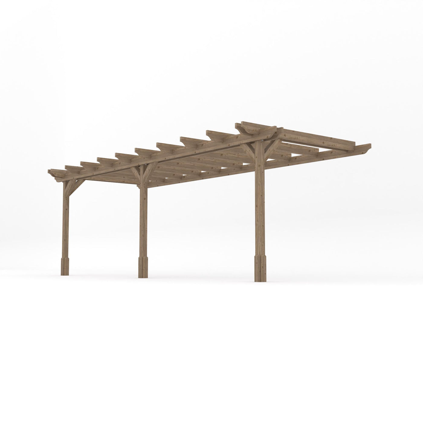 Wall Mounted Double Garden Pergola - Rustic Brown - 2.4m Depth x 6.6m Length - image 2