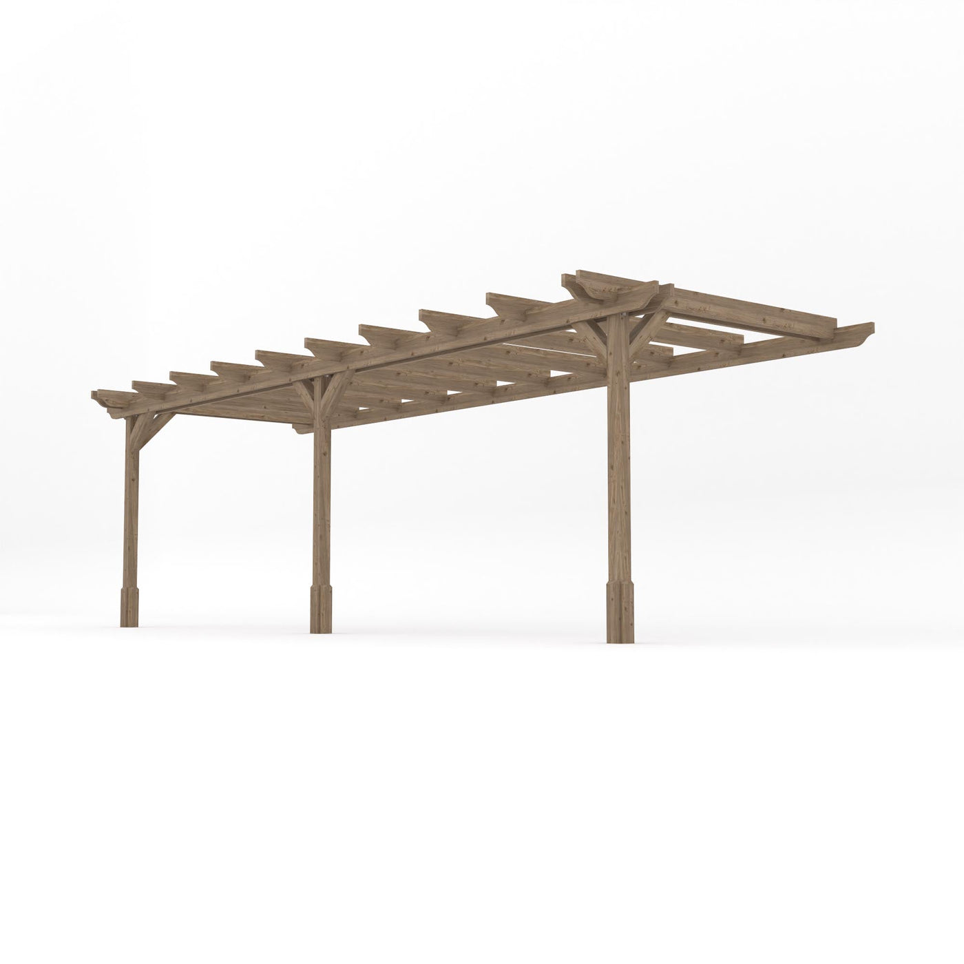 Wall Mounted Double Garden Pergola - Rustic Brown - 3m Depth x 7.2m Length - image 2