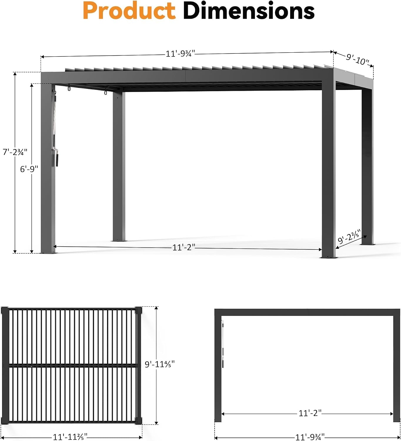 Modern Shade Louvered Pergola 3 X 3.6M with USB Charging Port Deck, Outdoor Pergola with Adjustable Waterproof Roof & Integrated Drainage, Reinforced Frame for Patio Deck Garden, Easy Assembly, Black