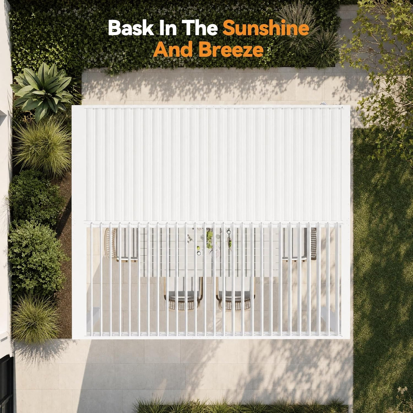 Modern Shade Louvered Pergola 3 X 3.6M with USB Charging Port Deck, Outdoor Pergola with Adjustable Waterproof Roof & Integrated Drainage, Reinforced Frame for Patio Deck Garden, Easy Assembly, White