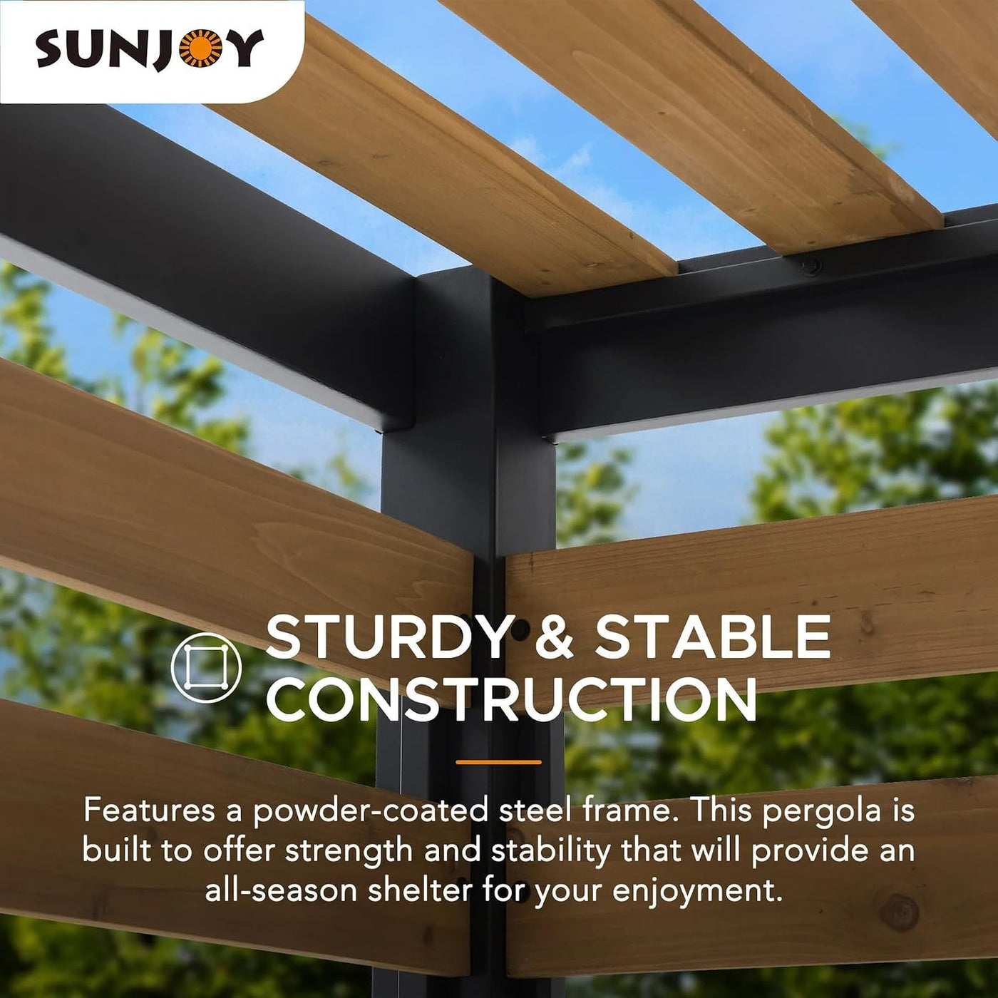 Cedar Wood Pergola with Steel Frame, 191X313Cm Garden Shelter, Wind & Weather-Resistant Outdoor Gazebo, Double Hooks for Hanging Egg Chairs & Swings