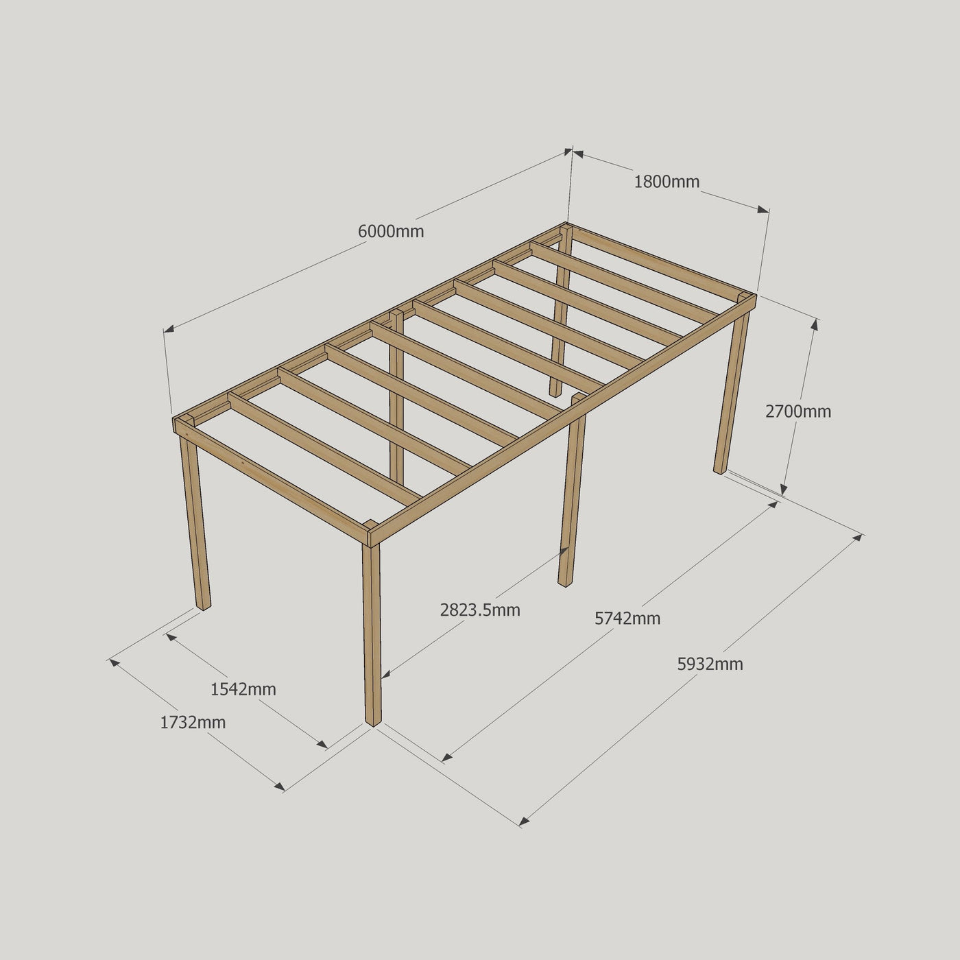 Freestanding Box Pergola - Rustic Brown - 1.8m Width x 6m Length - image 10