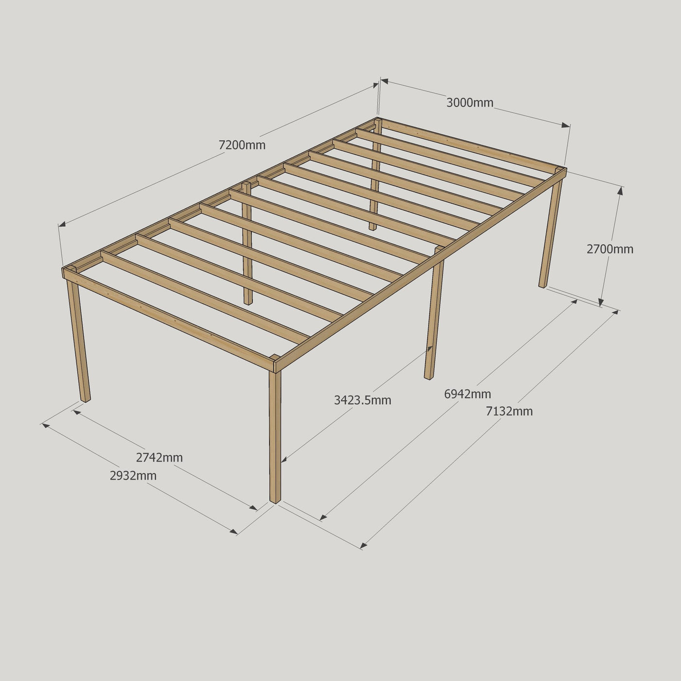 Freestanding Box Pergola - Rustic Brown - 3m Width x 7.2m Length - image 10