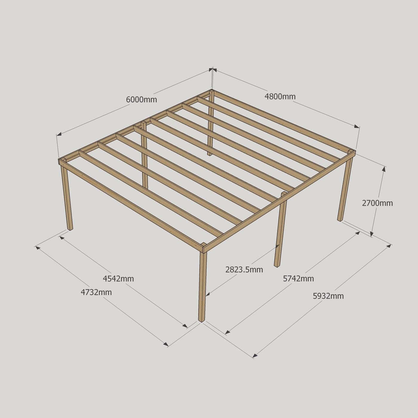 Freestanding Box Pergola - Rustic Brown - 4.8m Width x 6m Length - image 17