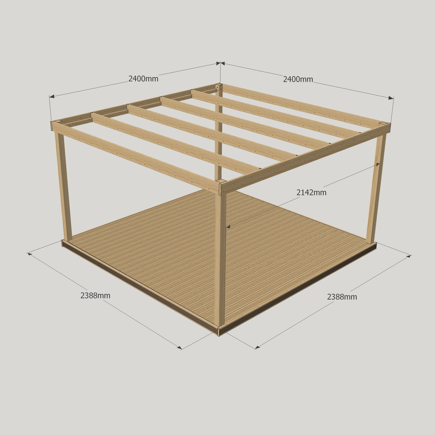 Freestanding Box Pergola with Decking - Light Green - 2.4m Width x 2.4m Length - image 12