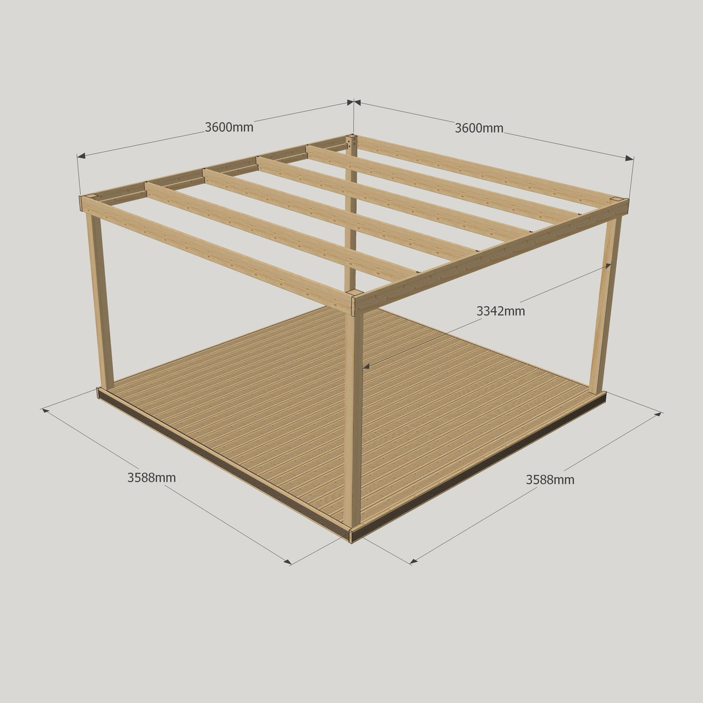 Freestanding Box Pergola with Decking - Rustic Brown - 3.6m Width x 3.6m Length - image 12