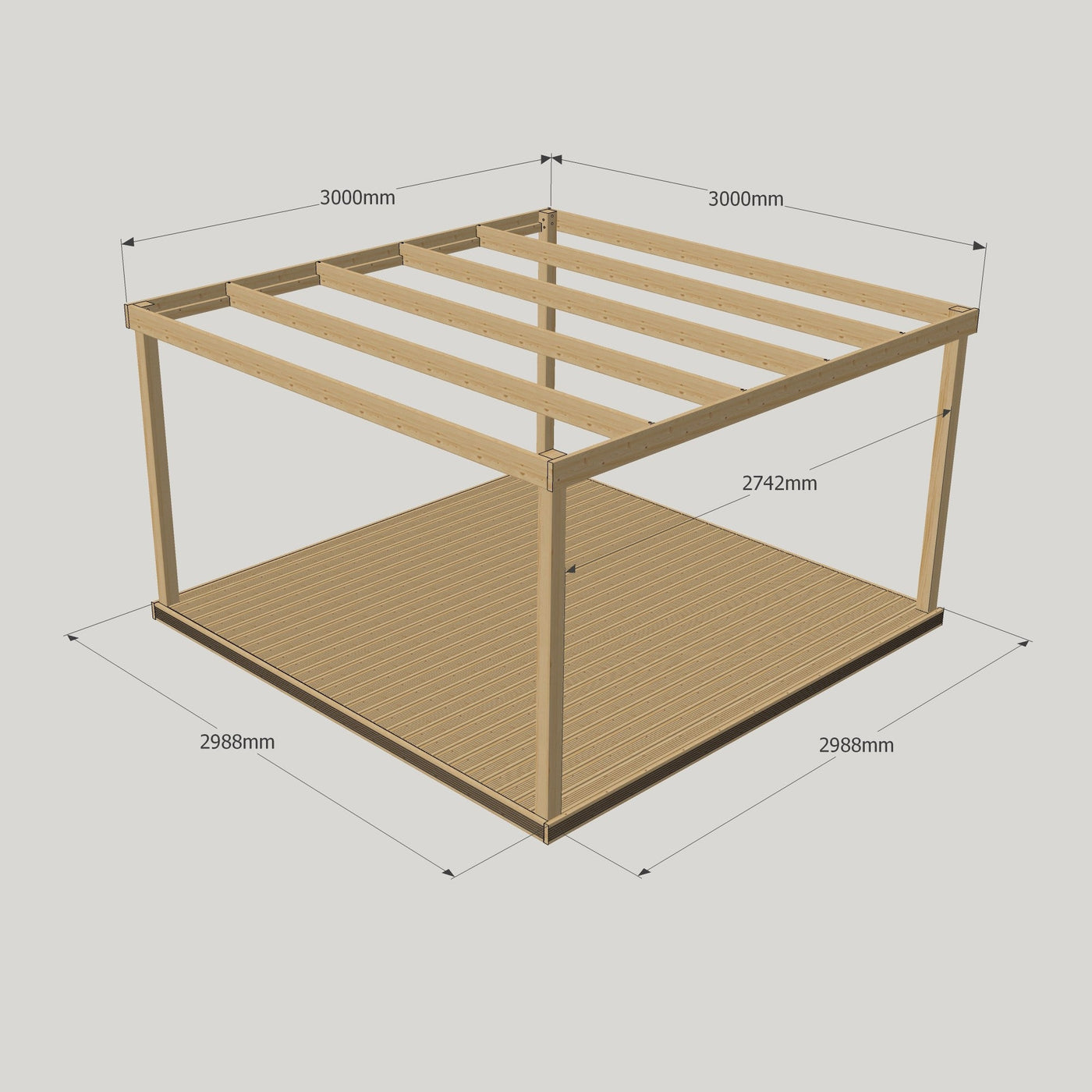 Freestanding Box Pergola with Decking - Rustic Brown - 3m Width x 3m Length - image 12