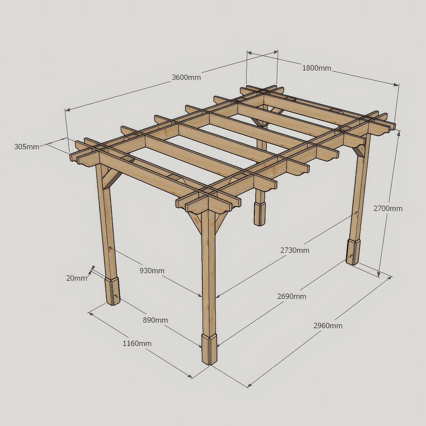 Freestanding Double Premium Pergola - Rustic Brown - 1.8m Width x 3.6m Length - image 18