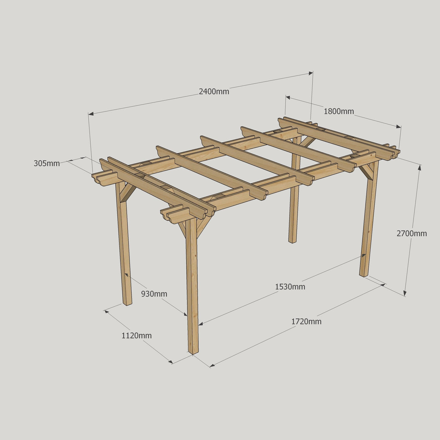 Freestanding Double Garden Pergola - Rustic Brown - 1.8m Width x 2.4m Length - image 14