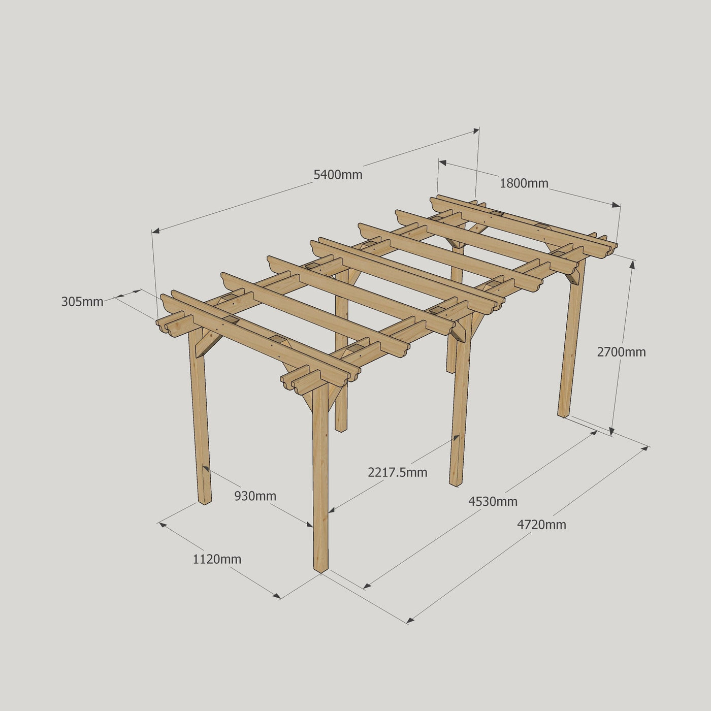 Freestanding Double Garden Pergola - Rustic Brown - 1.8m Width x 5.4m Length - image 14