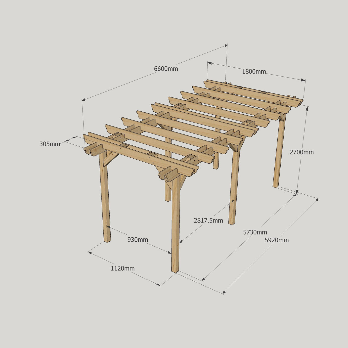 Freestanding Double Garden Pergola - Rustic Brown - 1.8m Width x 6.6m Length - image 14