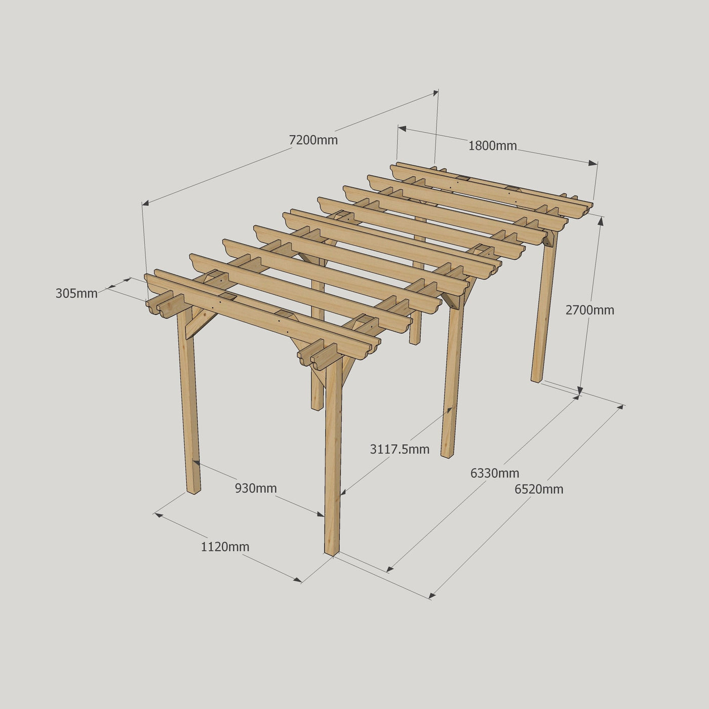 Freestanding Double Garden Pergola - Rustic Brown - 1.8m Width x 7.2m Length - image 14