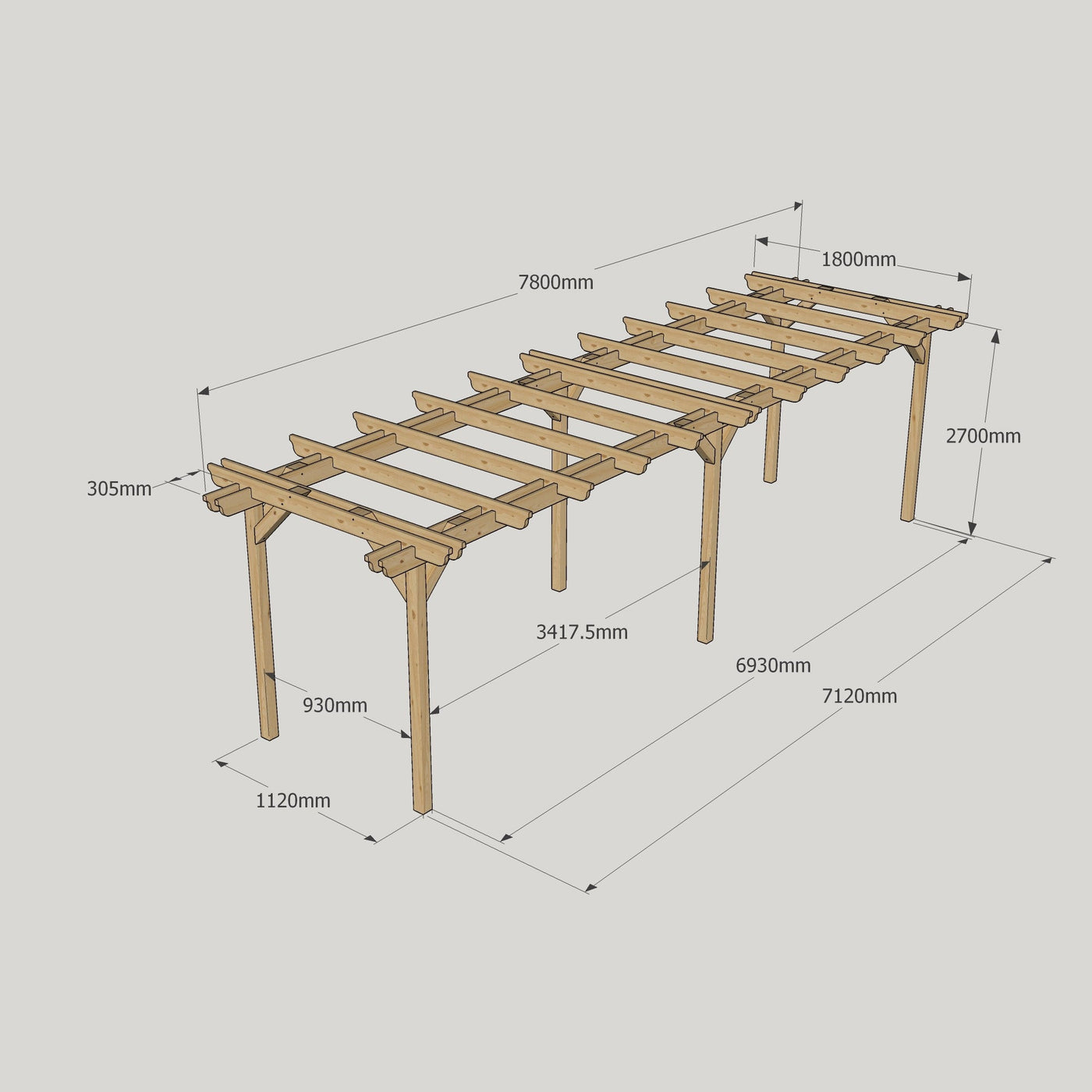 Freestanding Double Garden Pergola - Rustic Brown - 1.8m Width x 7.8m Length - image 14