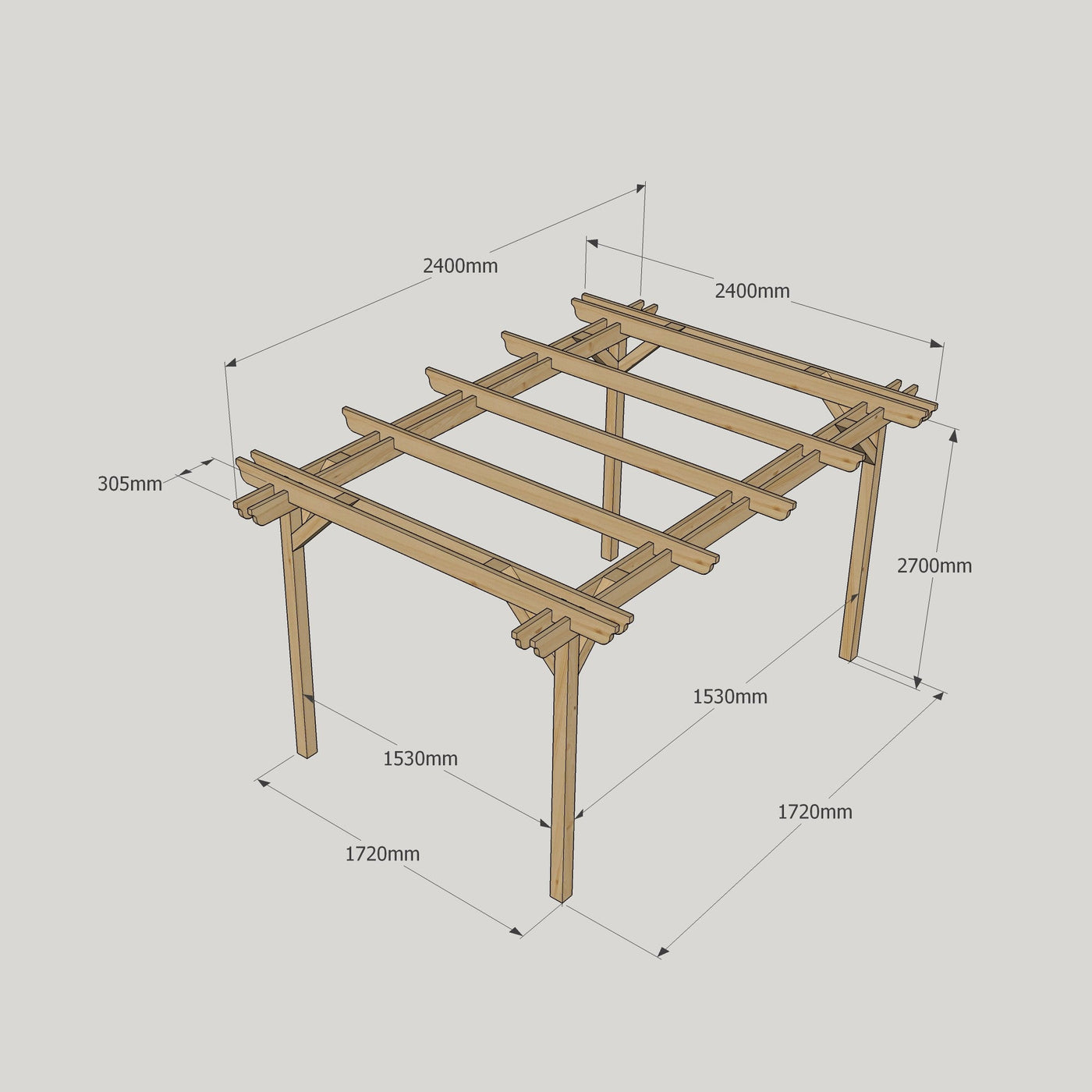 Freestanding Double Garden Pergola - Rustic Brown - 2.4m Width x 2.4m Length - image 14
