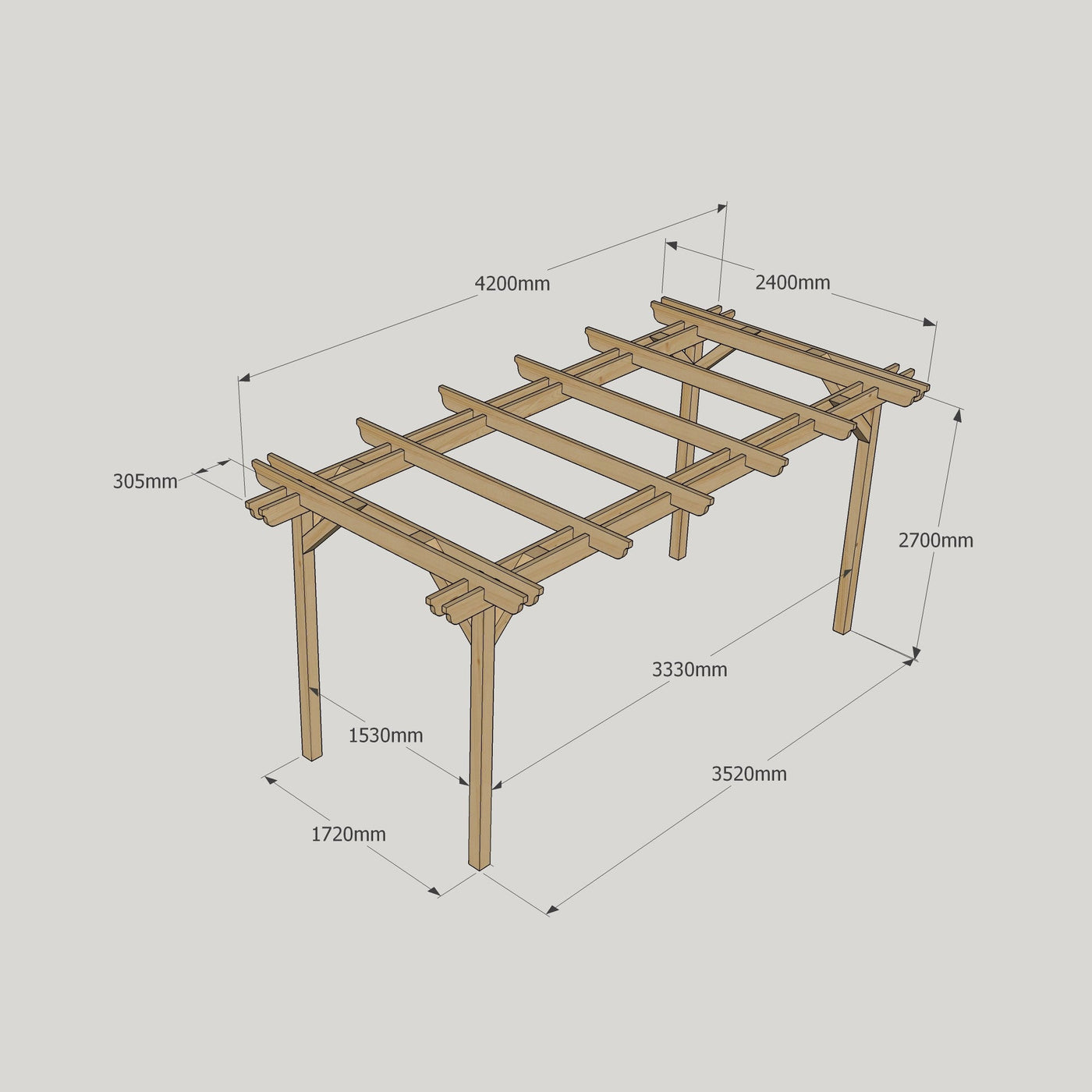 Freestanding Double Garden Pergola - Rustic Brown - 2.4m Width x 4.2m Length - image 15