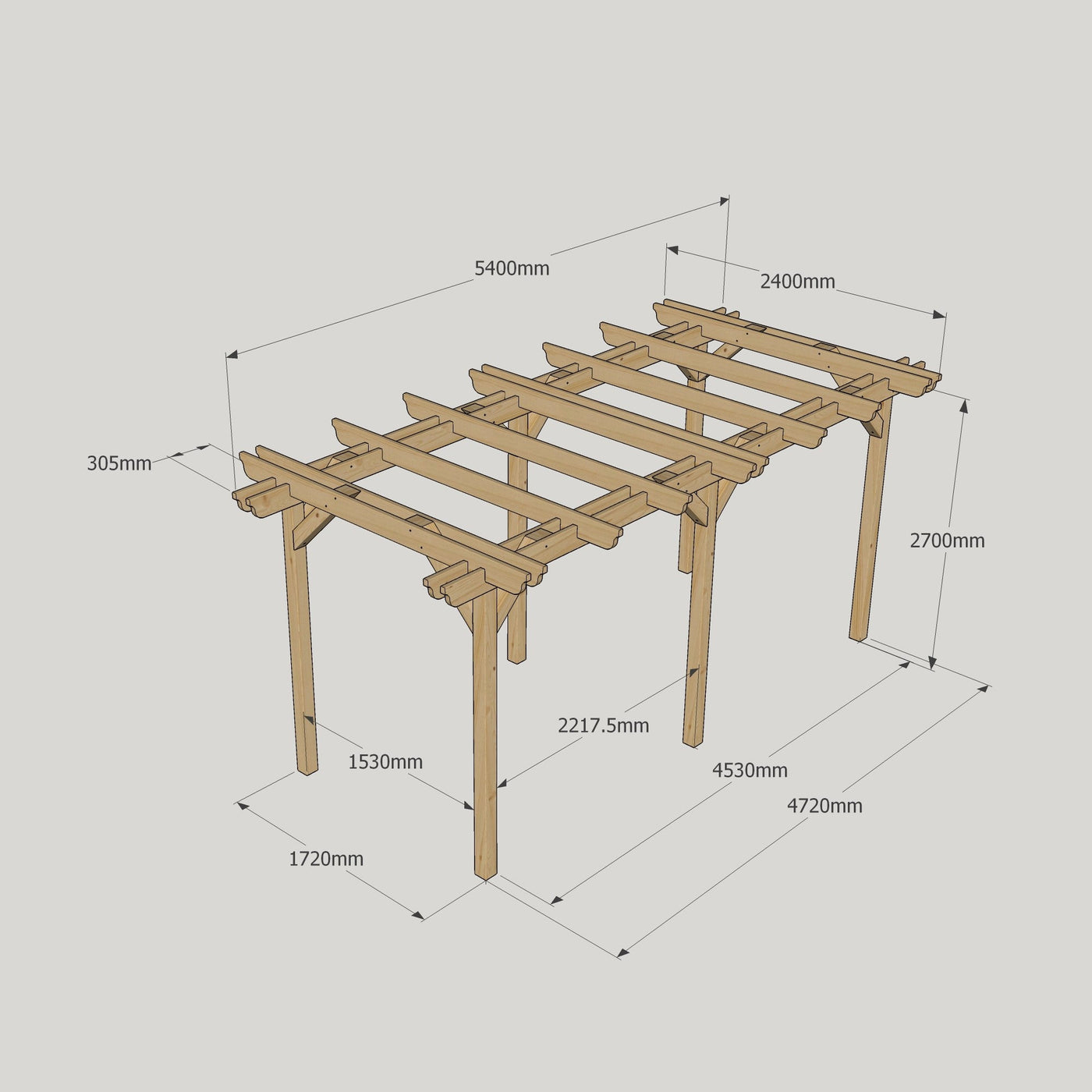 Freestanding Double Garden Pergola - Rustic Brown - 2.4m Width x 5.4m Length - image 14