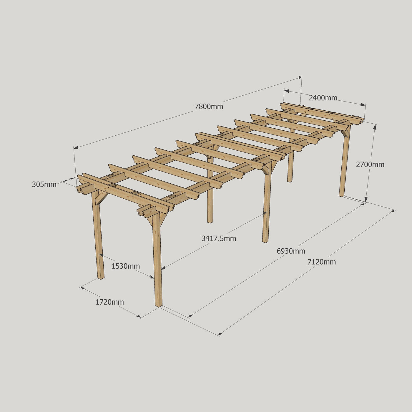 Freestanding Double Garden Pergola - Light Green - 2.4m Width x 7.8m Length - image 14