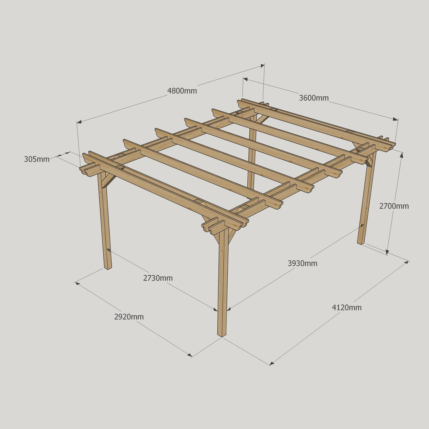 Freestanding Double Garden Pergola - Rustic Brown - 3.6m Width x 4.8m Length - image 15