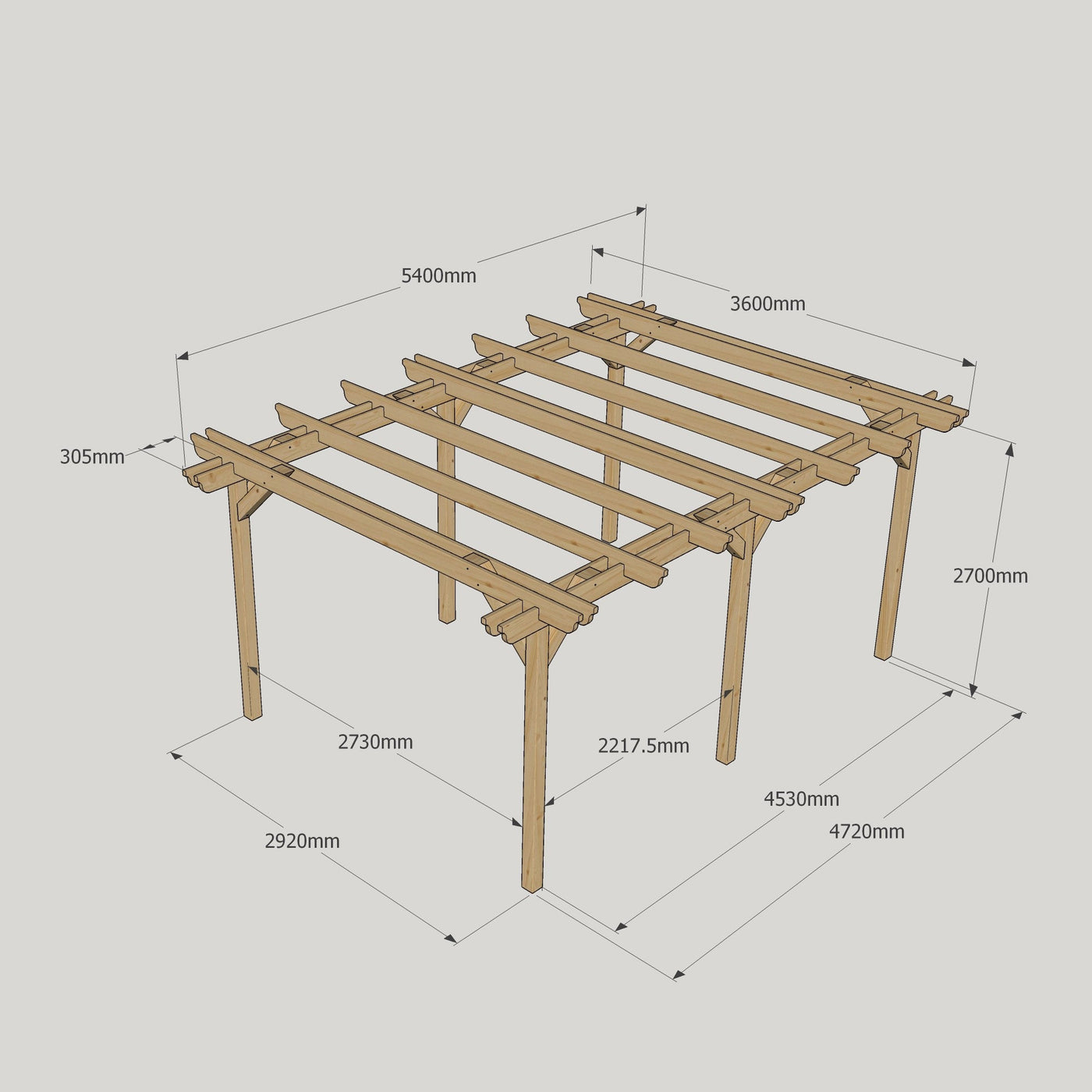 Freestanding Double Garden Pergola - Rustic Brown - 3.6m Width x 5.4m Length - image 14