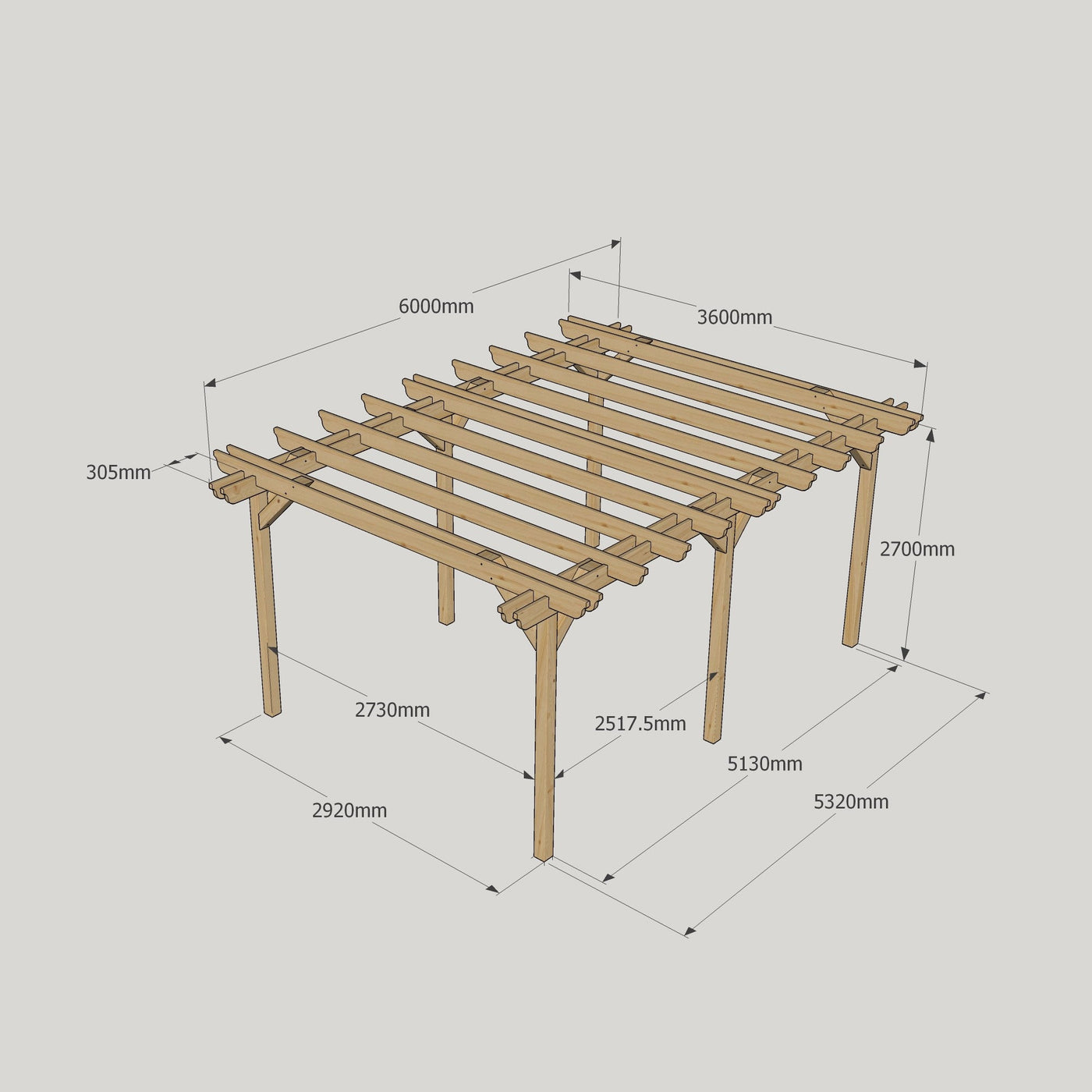 Freestanding Double Garden Pergola - Rustic Brown - 3.6m Width x 6m Length - image 14