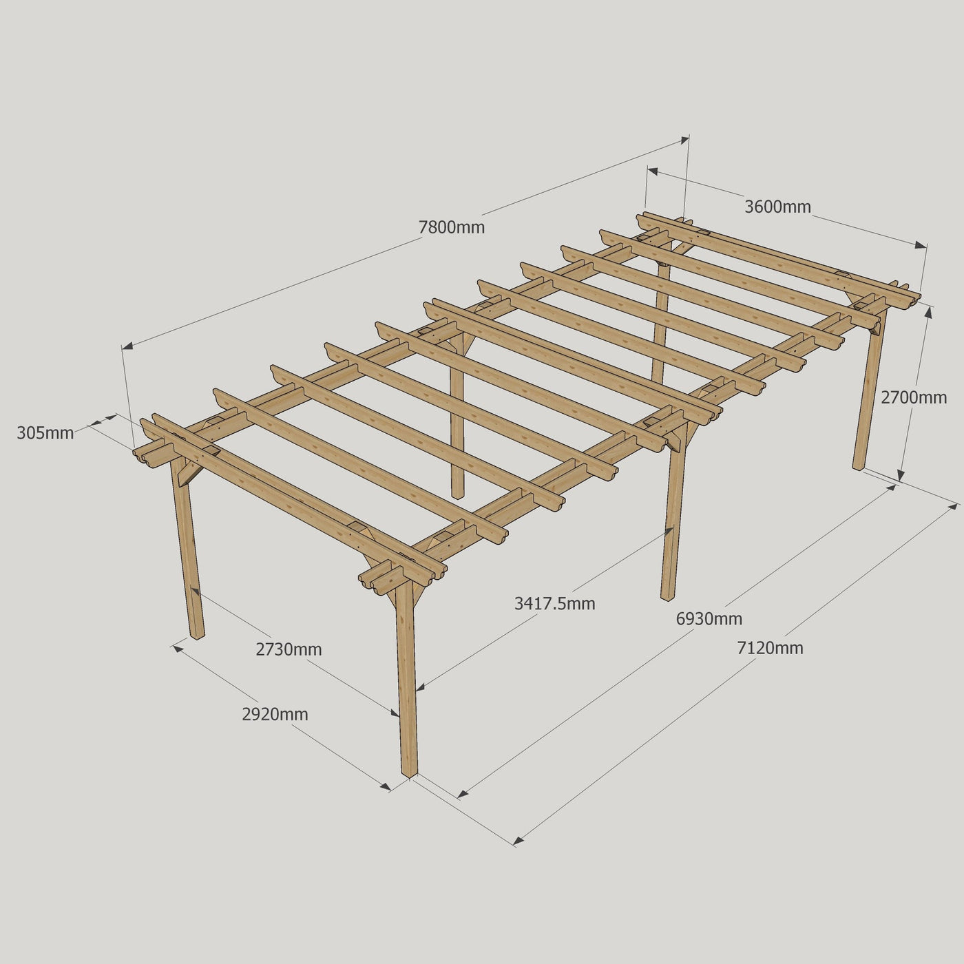 Freestanding Double Garden Pergola - Rustic Brown - 3.6m Width x 7.8m Length - image 14