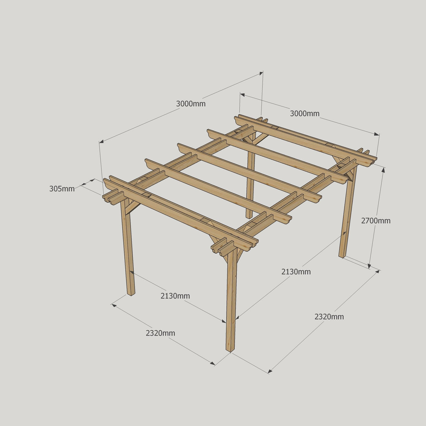 Freestanding Double Garden Pergola - Rustic Brown - 3m Width x 3m Length - image 14