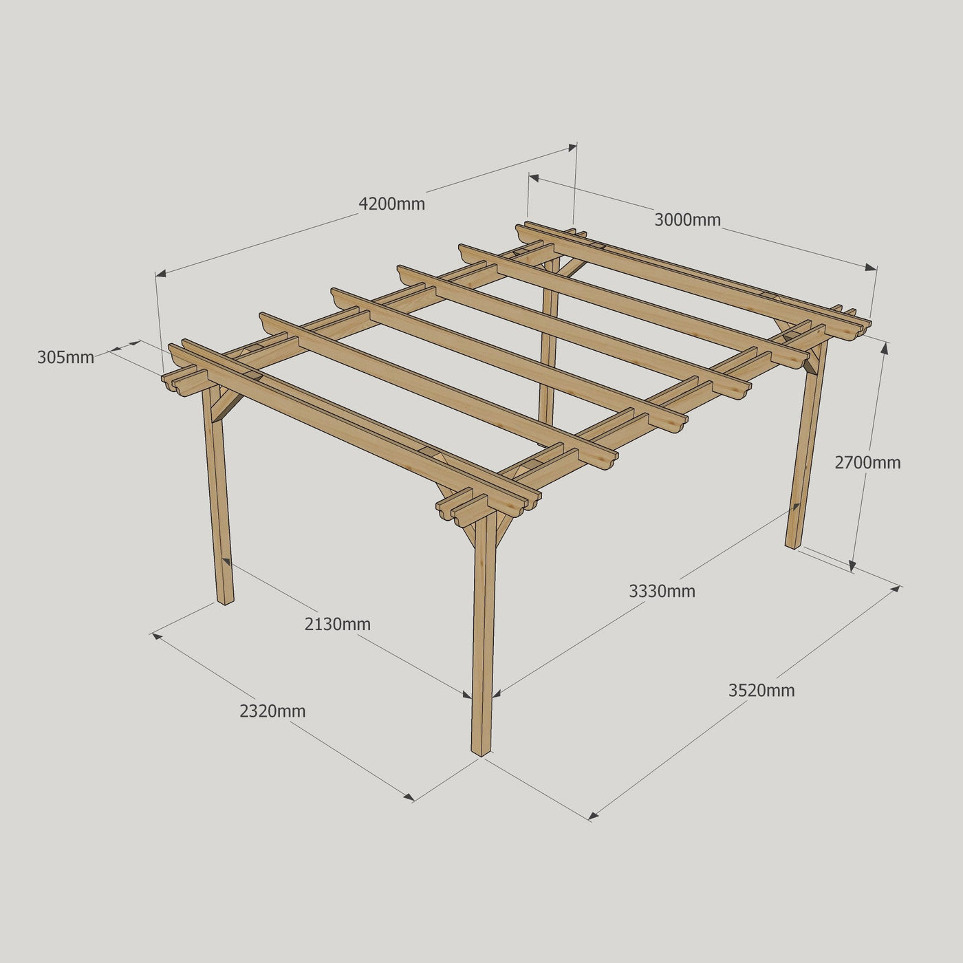 Freestanding Double Garden Pergola - Rustic Brown - 3m Width x 4.2m Length - image 14