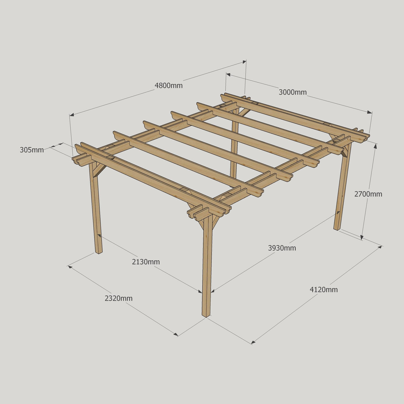 Freestanding Double Garden Pergola - Rustic Brown - 3m Width x 4.8m Length - image 14