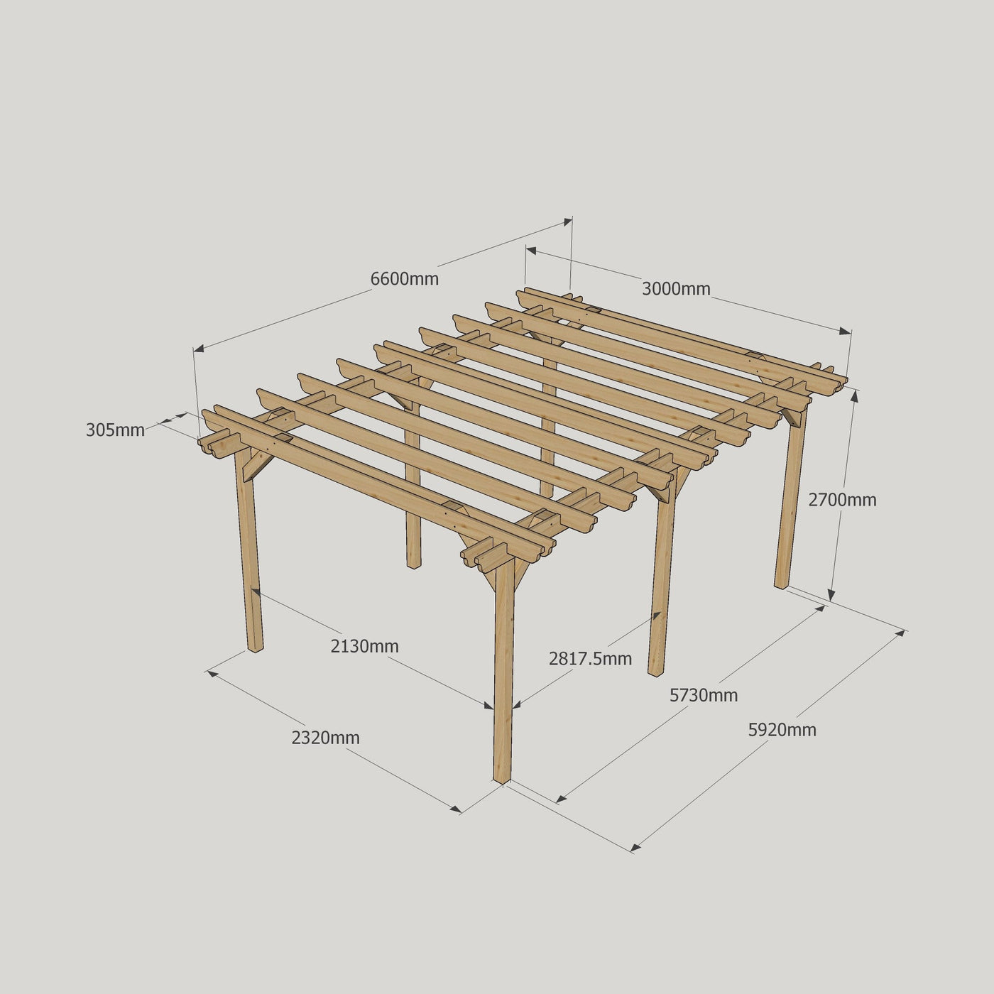 Freestanding Double Garden Pergola - Rustic Brown - 3m Width x 6.6m Length - image 14