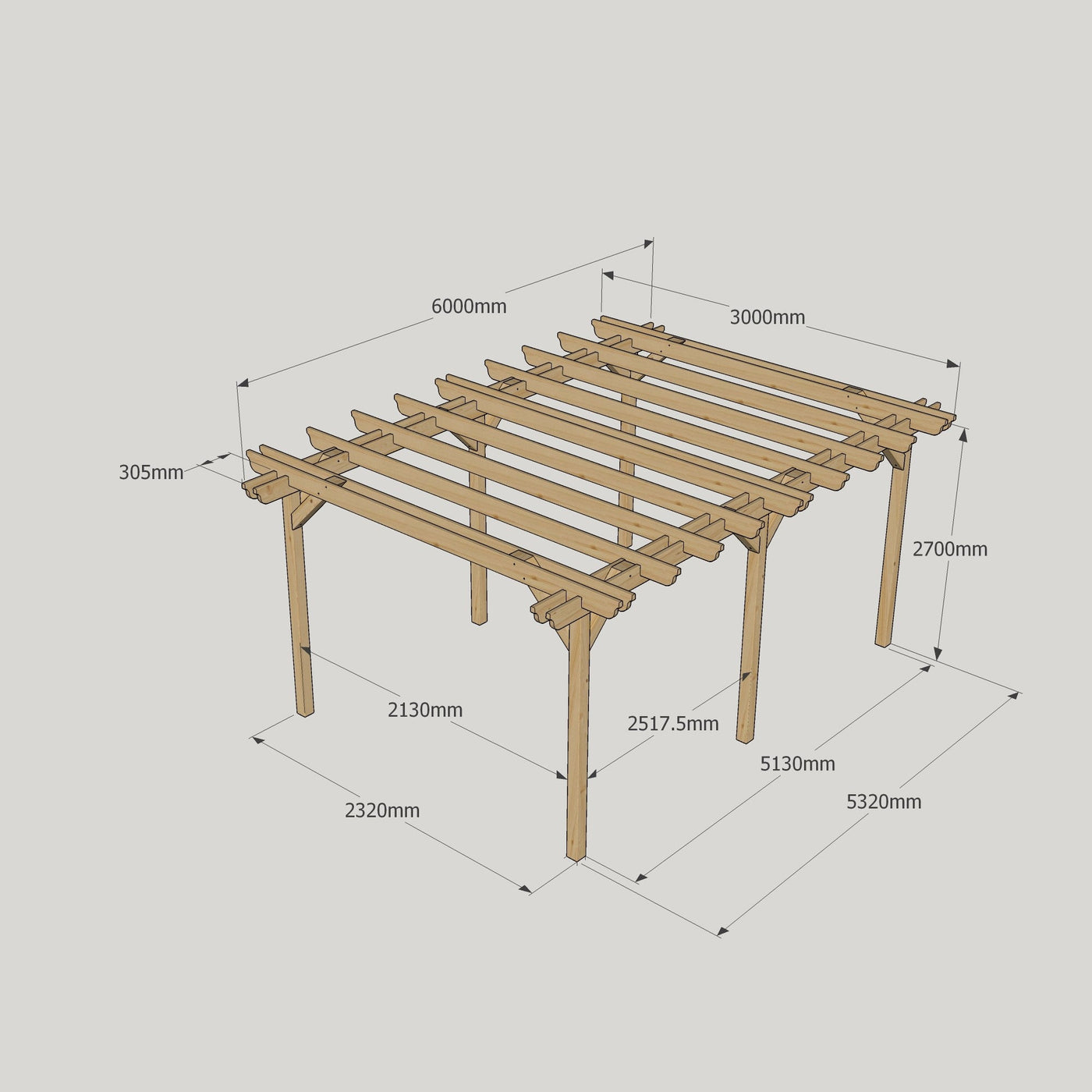 Freestanding Double Garden Pergola - Rustic Brown - 3m Width x 6m Length - image 14