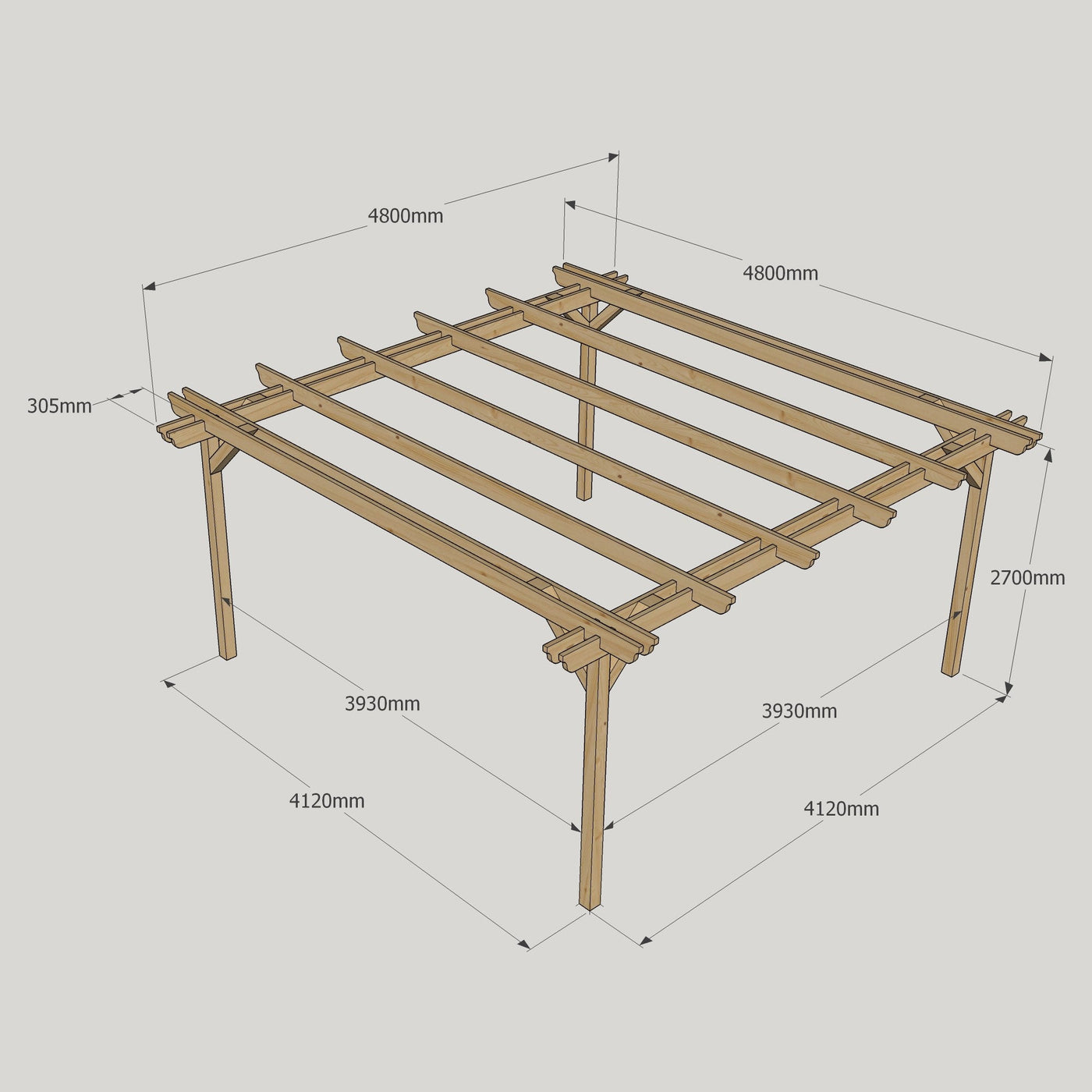Freestanding Double Garden Pergola - Rustic Brown - 4.8m Width x 4.8m Length - image 14