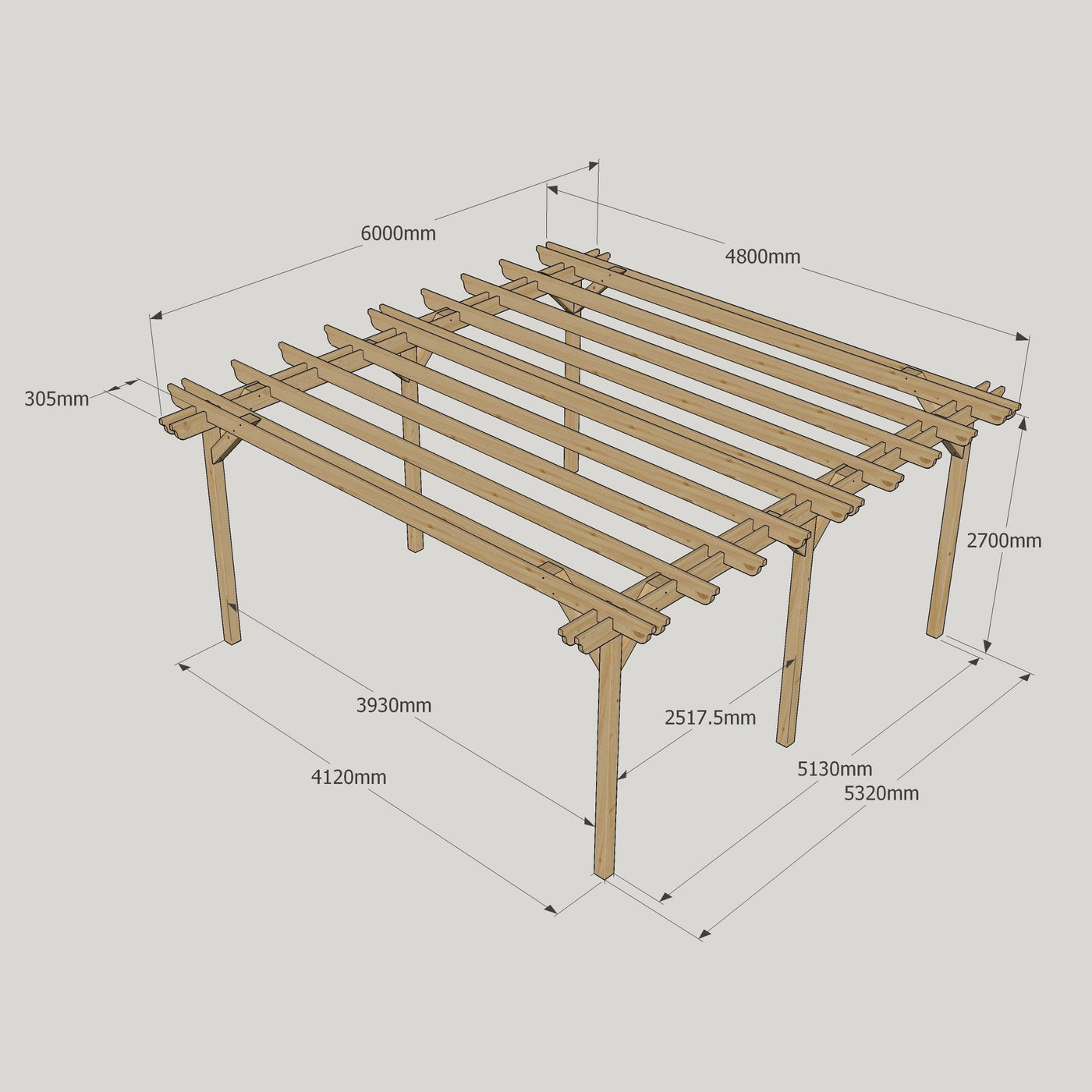 Freestanding Double Garden Pergola - Rustic Brown - 4.8m Width x 6m Length - image 14