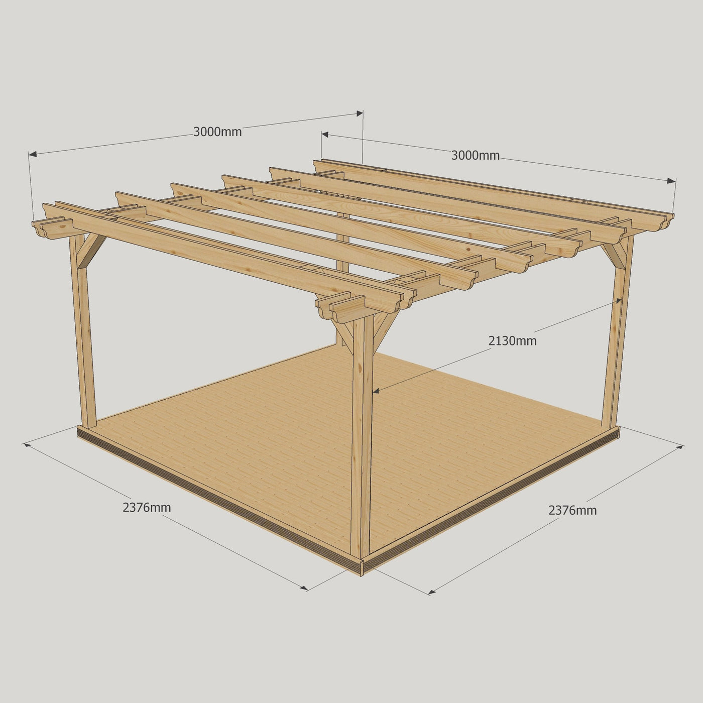 Freestanding Double Garden Pergola with Decking - Rustic Brown - 3m Width x 3m Length - image 14