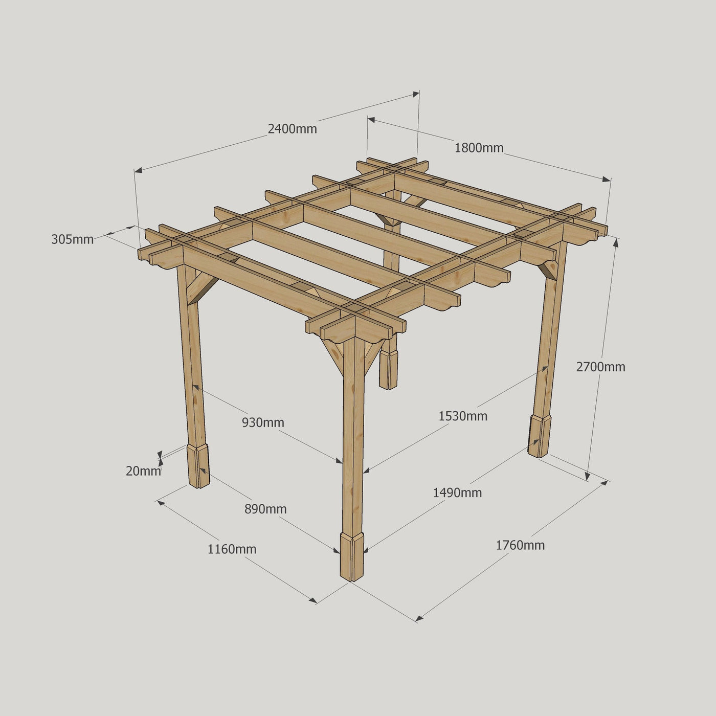 Freestanding Double Premium Pergola - Rustic Brown - 1.8m Width x 2.4m Length - image 18