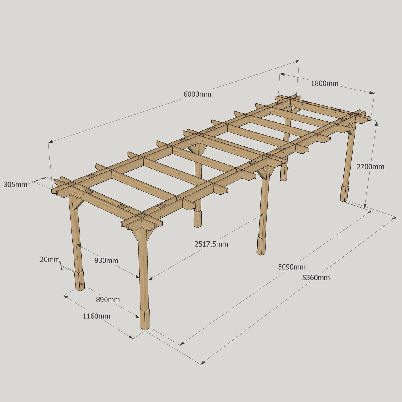 Freestanding Double Premium Pergola - Rustic Brown - 1.8m Width x 6m Length - image 18