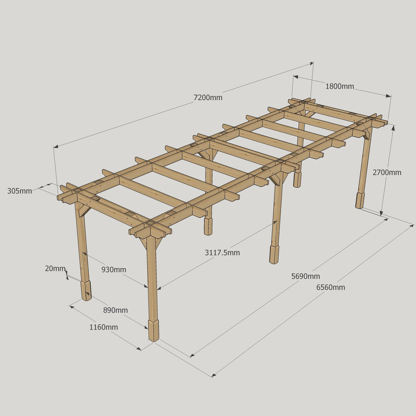 Freestanding Double Premium Pergola - Rustic Brown - 1.8m Width x 7.2m Length - image 18