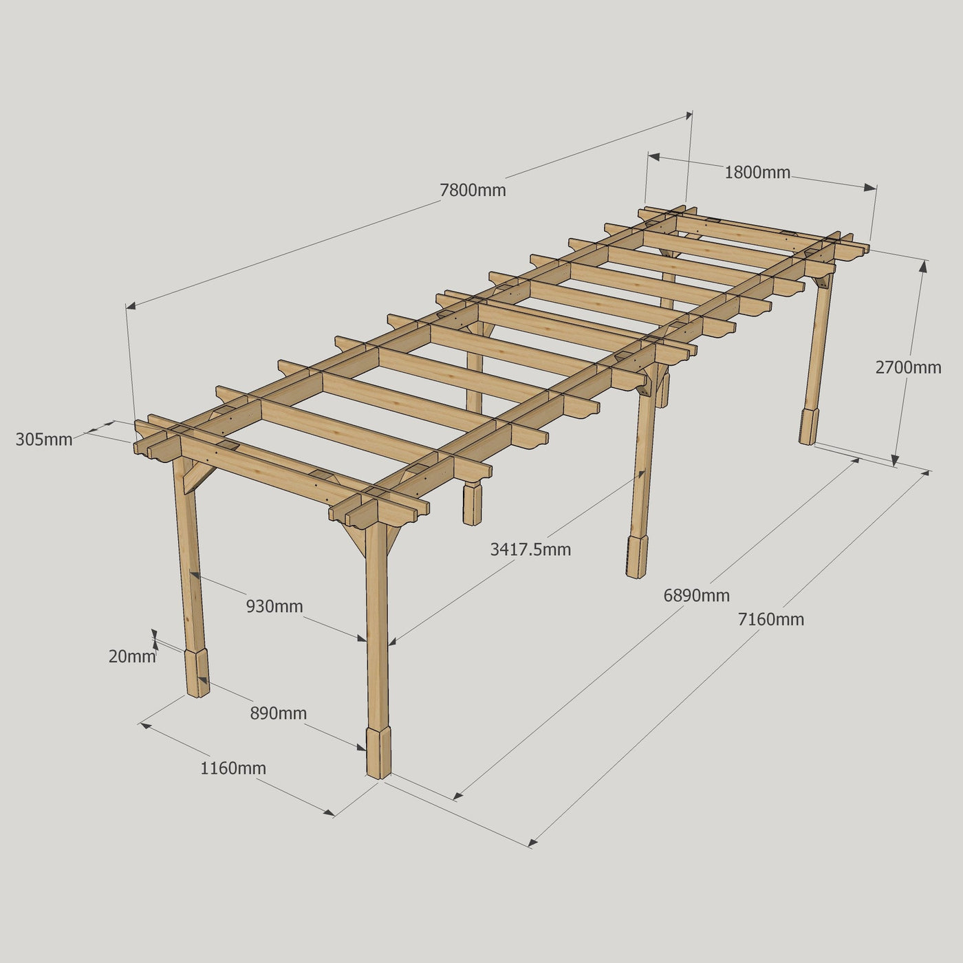 Freestanding Double Premium Pergola - Light Green - 1.8m Width x 7.8m Length - image 18