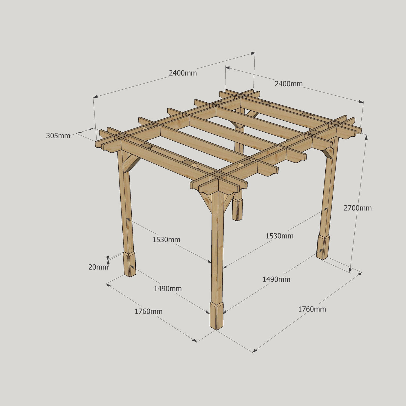Freestanding Double Premium Pergola - Rustic Brown - 2.4m Width x 2.4m Length - image 18