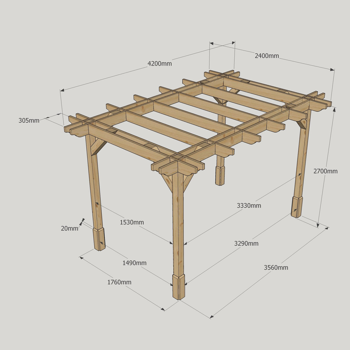 Freestanding Double Premium Pergola - Rustic Brown - 2.4m Width x 4.2m Length - image 18