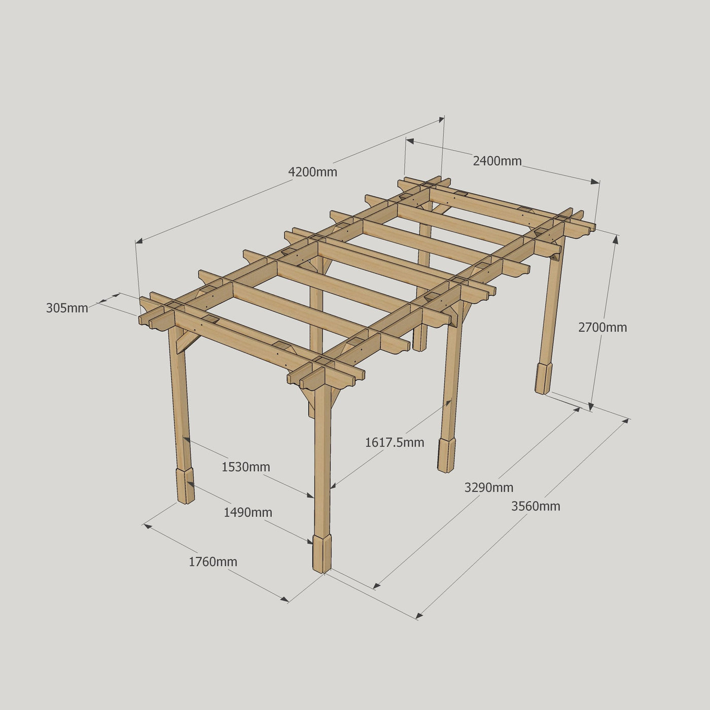 Freestanding Double Premium Pergola - Rustic Brown - 2.4m Width x 4.2m Length - image 19