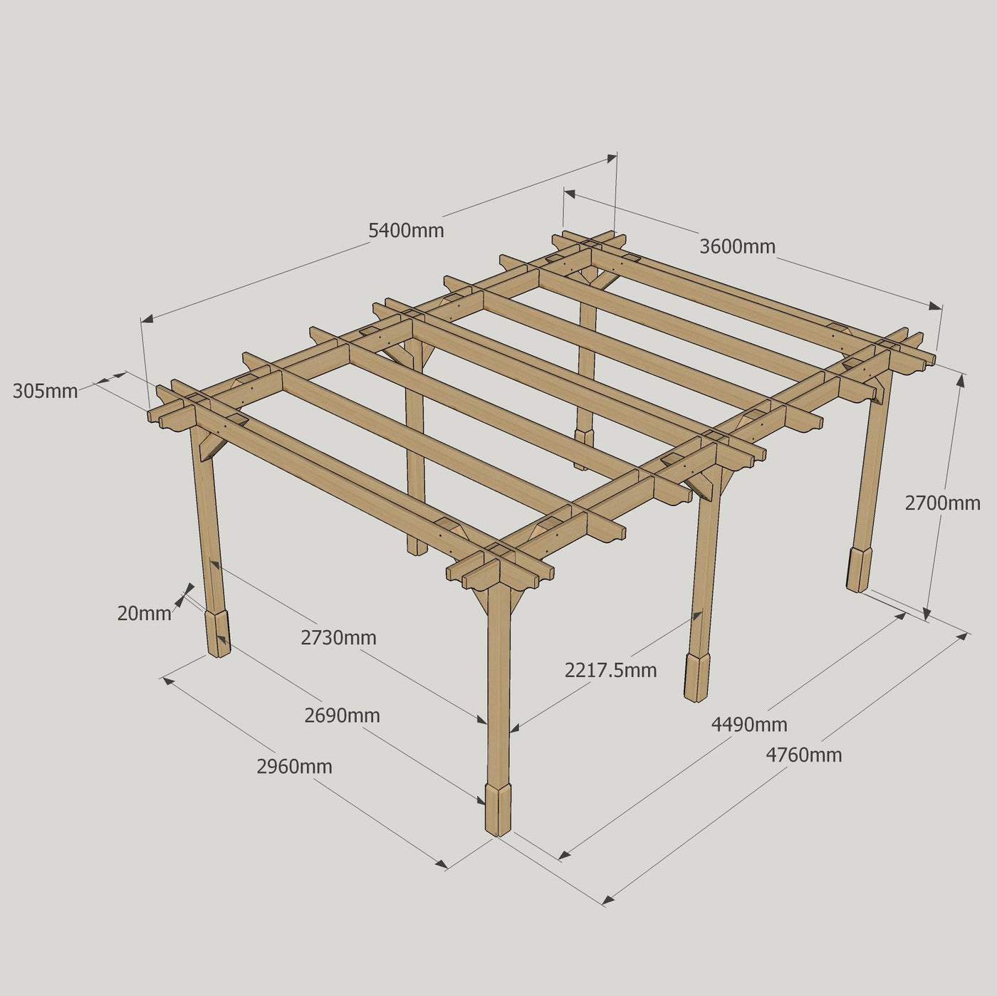 Freestanding Double Premium Pergola - Rustic Brown - 3.6m Width x 5.4m Length - image 18