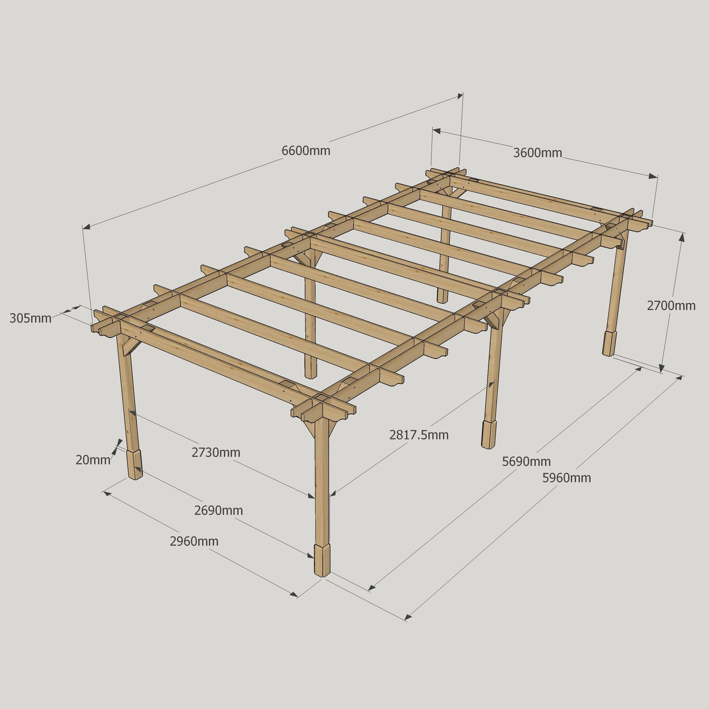 Freestanding Double Premium Pergola - Rustic Brown - 3.6m Width x 6.6m Length - image 18