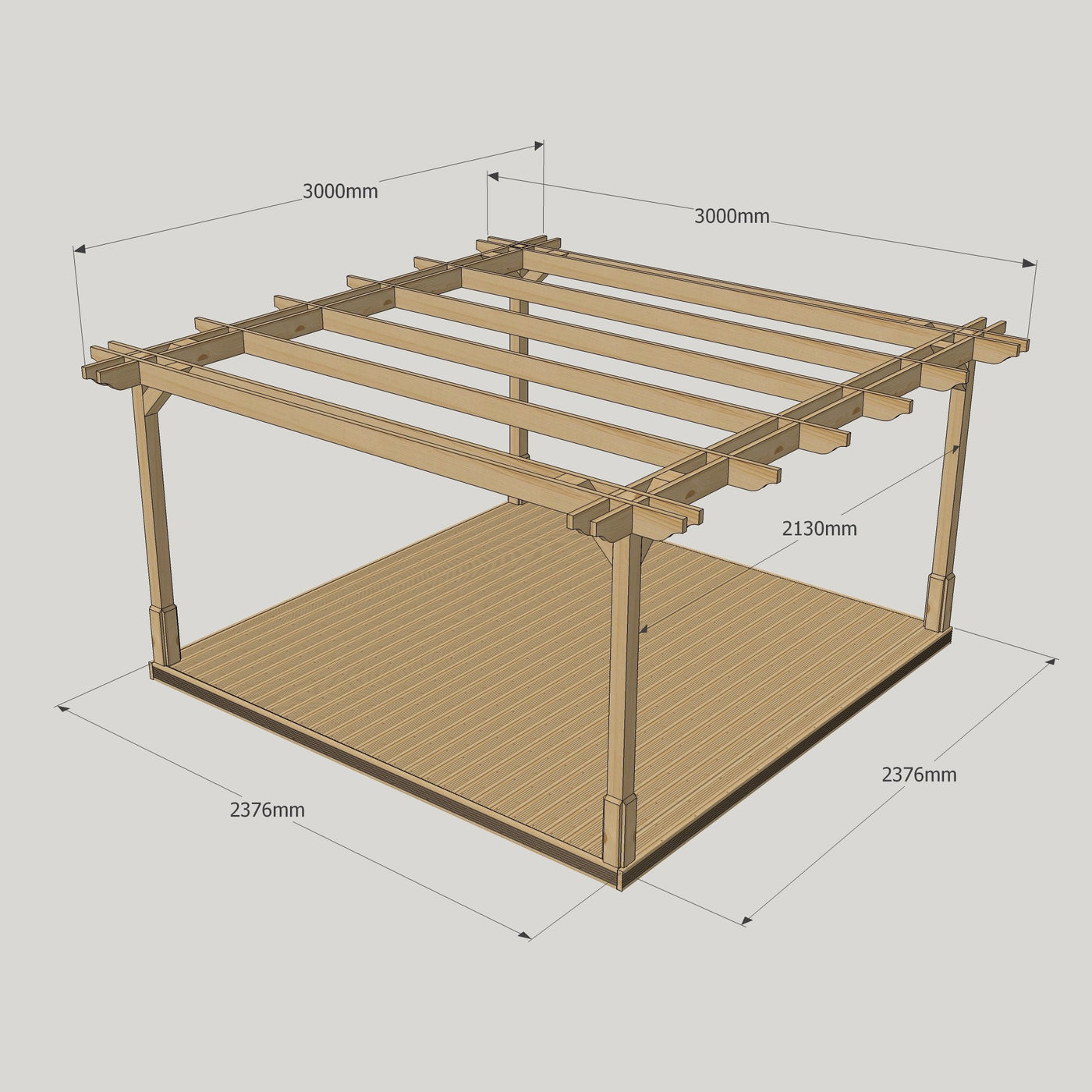 Freestanding Double Premium Pergola with Decking - Light Green - 3m Width x 3m Length - image 14