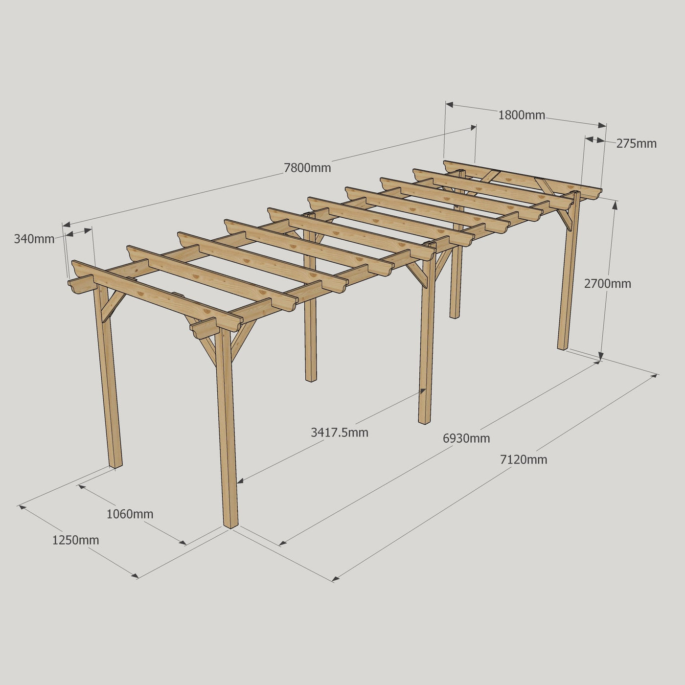 Freestanding Garden Pergola - Light Green - 1.8m Width x 7.8m Length - image 14
